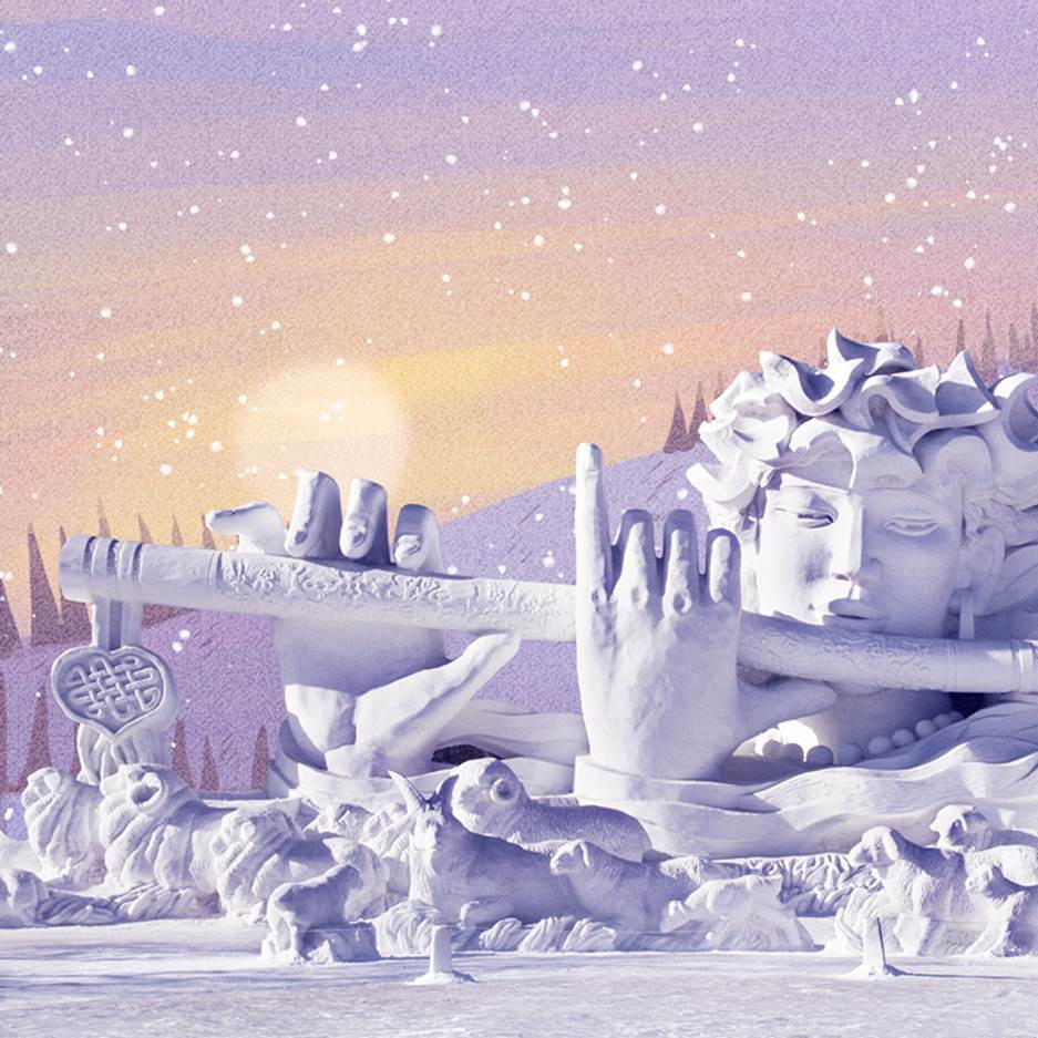 太阳岛国际雪雕艺术博览会雪雕《悠悠牧羊曲》