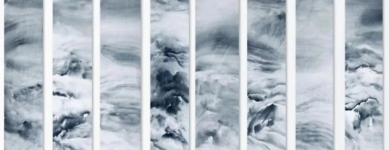 　　水韵青花山水八条屏,138cm x 34.5 cm x 8,纸本水墨,2022年,许振