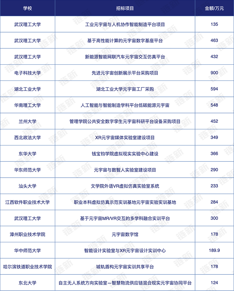  （金额超过100万的高校元宇宙招标项目）