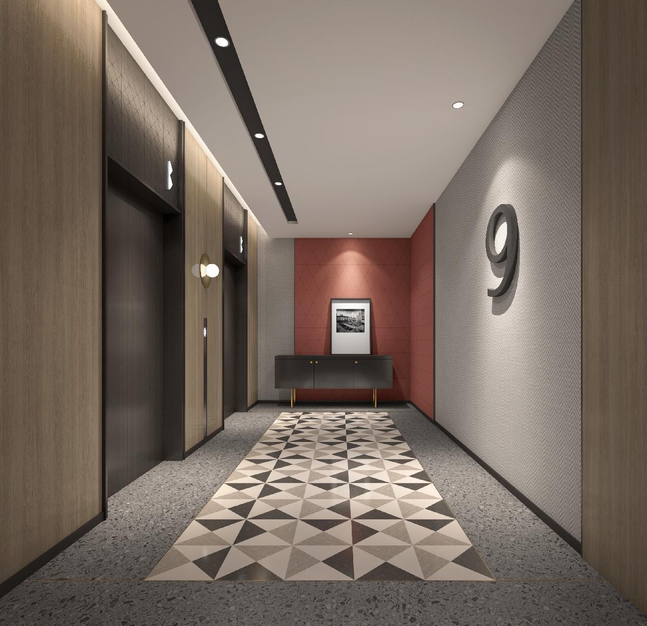 柏曼酒店3.0大楼层梯厅效果图