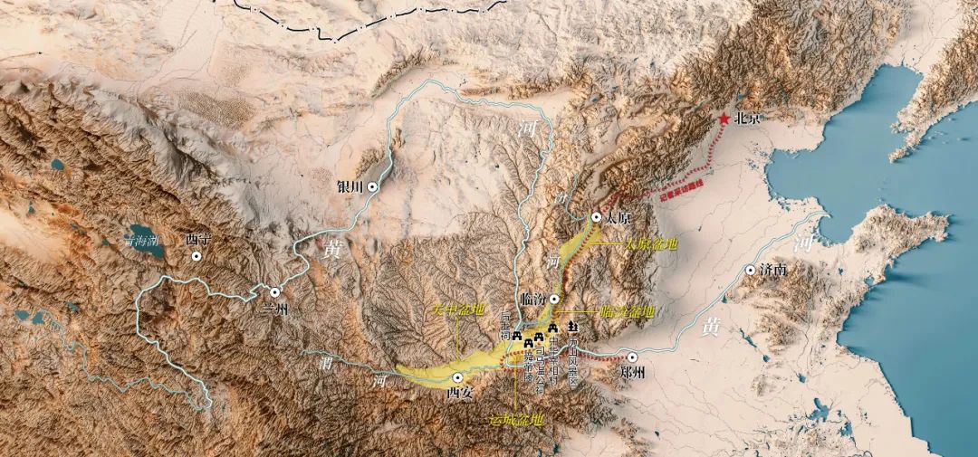 记者的行走沿着山西串珠式盆地,来到黄土高原上的"新月沃土"(制图 :王