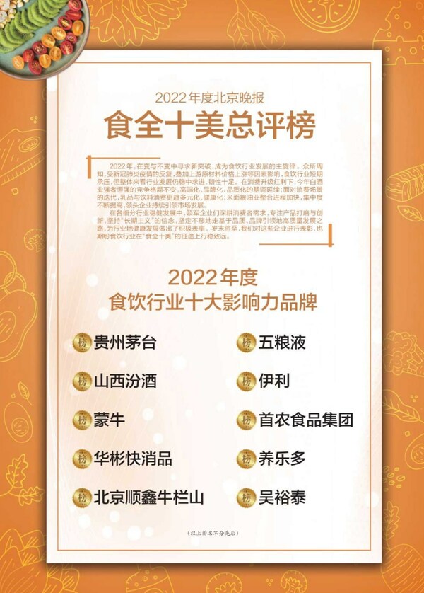 　　养乐多荣获《北京晚报》“2022年度食饮行业十大影响力品牌”