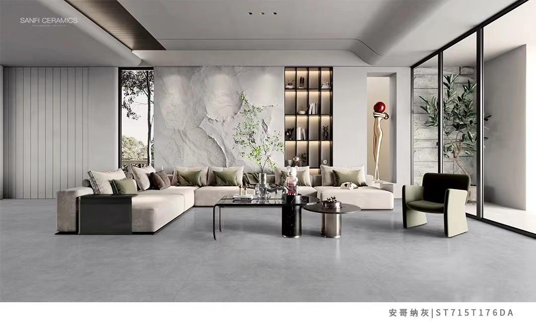 　　兴辉瓷砖原石系列.艾丽娜灰铺贴下的客厅