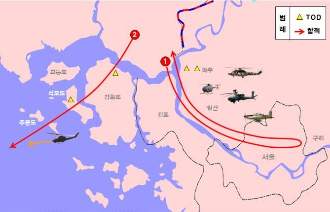 韩联合参谋本部向国会国防委员会提交的朝鲜无人机航迹图 图源：韩国军方