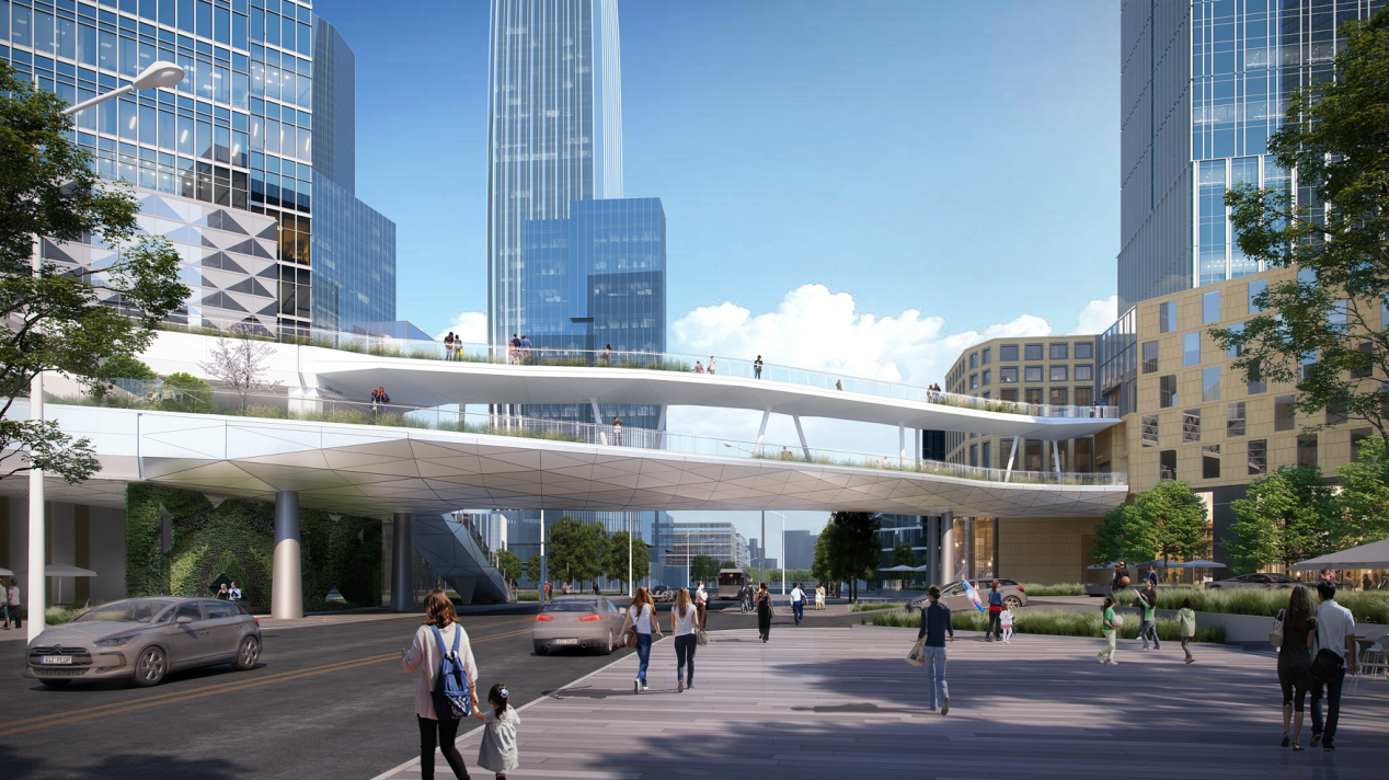 二期空中连廊为双层曲线型建筑形态(效果图).上海虹口 图