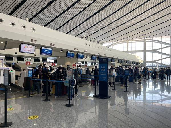 旅客在大兴机场值机柜台办理登机手续.人民网记者 乔雪峰摄