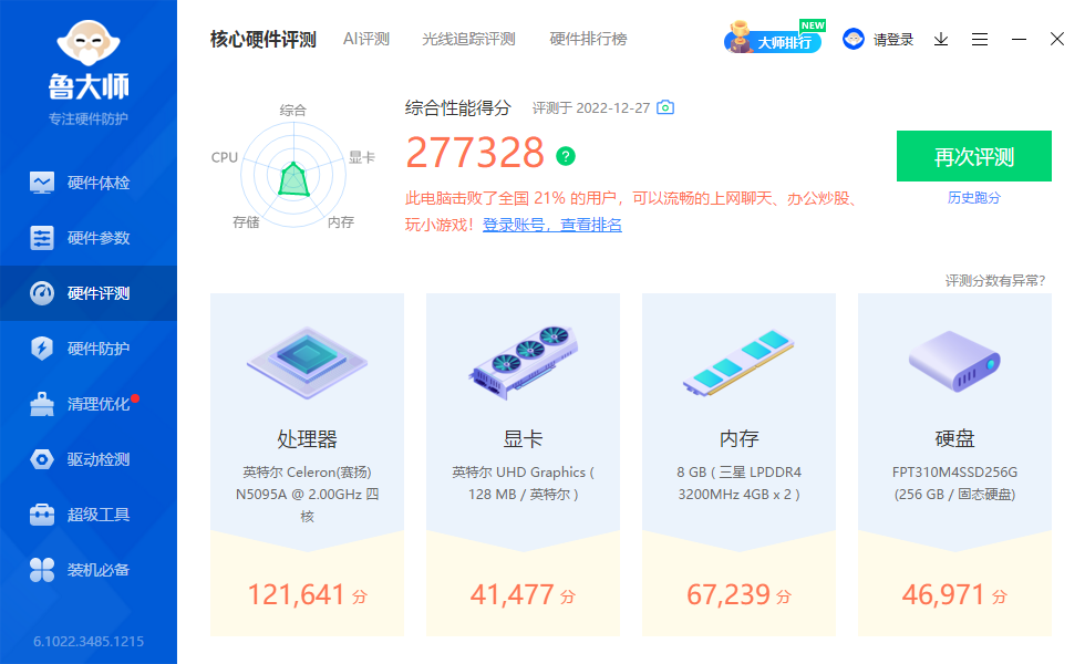 　　▲ 鲁大师硬件评测数据