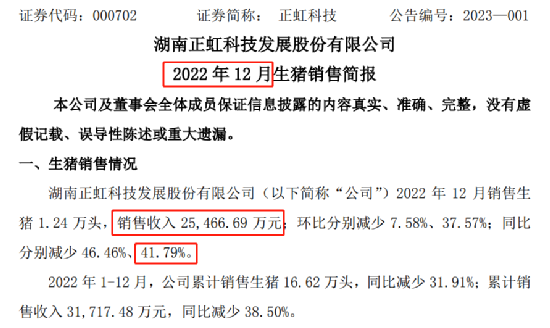 万元：一头生猪售价2万元？正虹科技信披数据再现低级错误