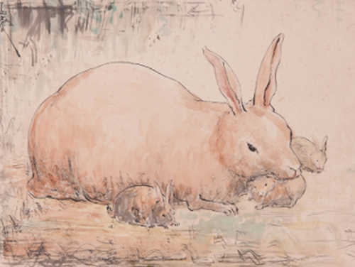 20世纪中期潘玉良国画母兔与小兔副本.jpg