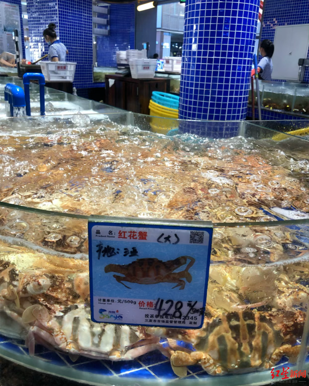 ↑1月14日，三亚某海鲜超市的红花蟹的价格。图据网友发帖