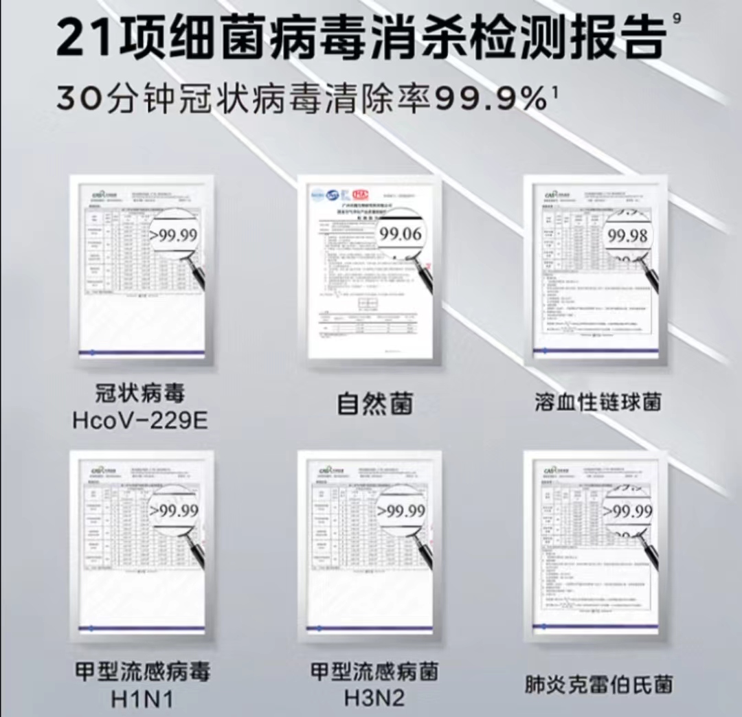 美的净击者空气净化消毒机的检测报告 图源：电商平台截图