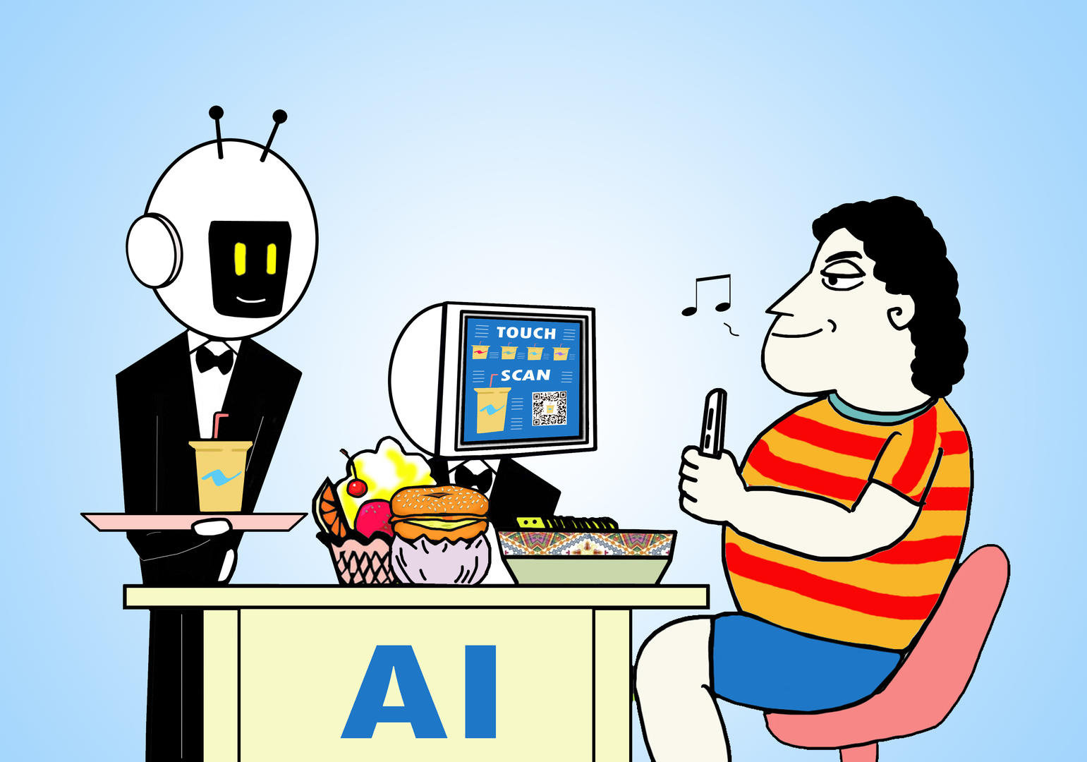 ↑智能AI机器人餐厅服务员上岗 图据IC photo