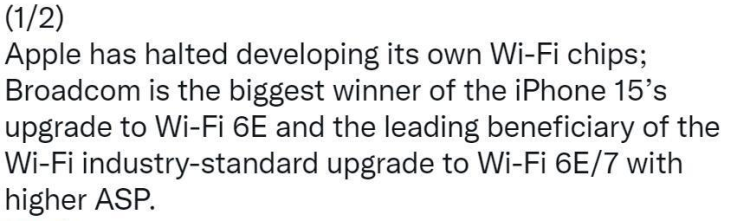 将会：苹果或已暂停 Wi-Fi 芯片研发 博通将继续为其提供芯片