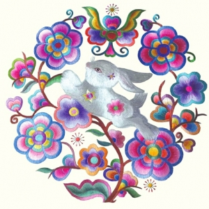 十二生肖——兔。杨华珍藏羌织绣大师工作室供图