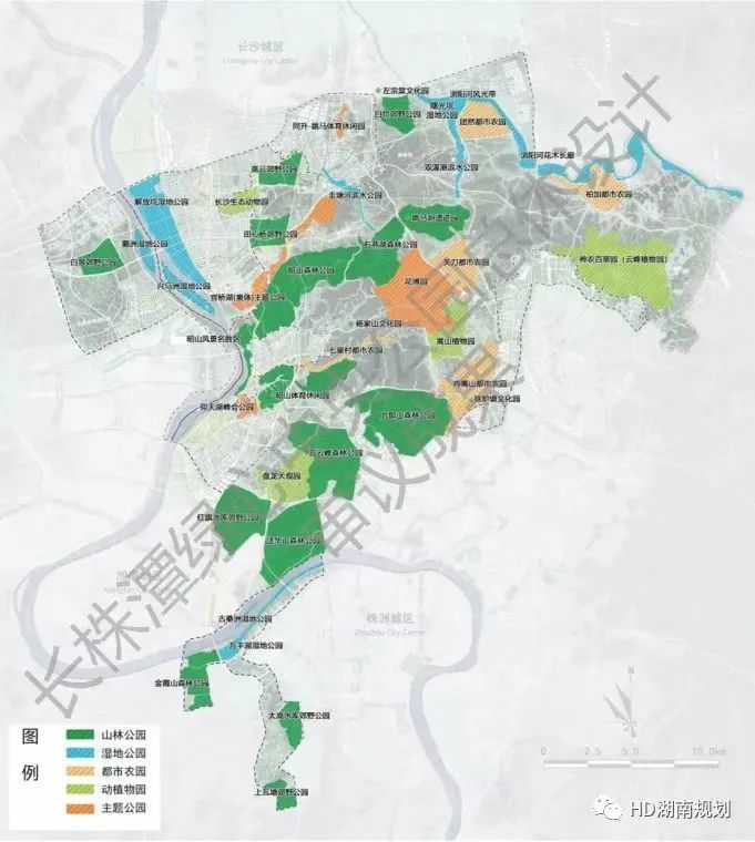 (长株潭绿心中央公园公园集群规划图.图源:湖南省城市规划设计研究院)