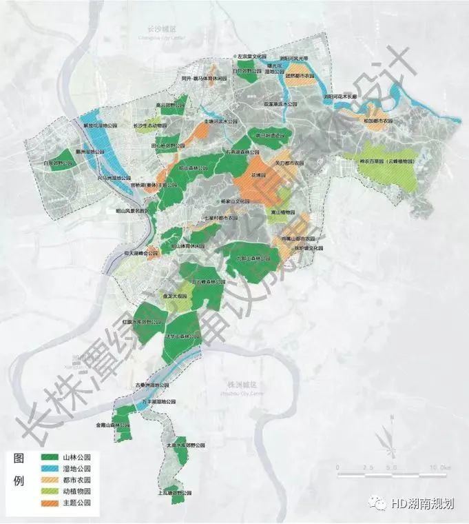 （长株潭绿心中央公园公园集群规划图。图源：湖南省城市规划设计研究院）