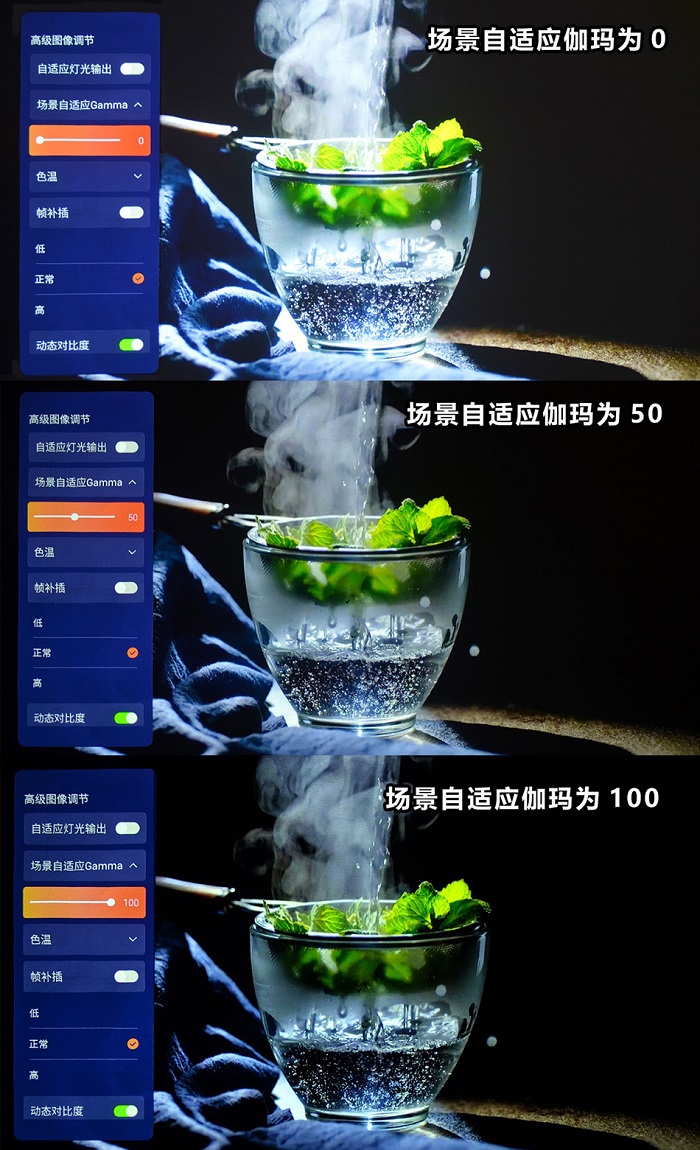 场景自适应伽玛系数不同画面对比