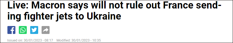 法国总统马克龙：只要条件满足 不排除向乌克兰提供战斗机