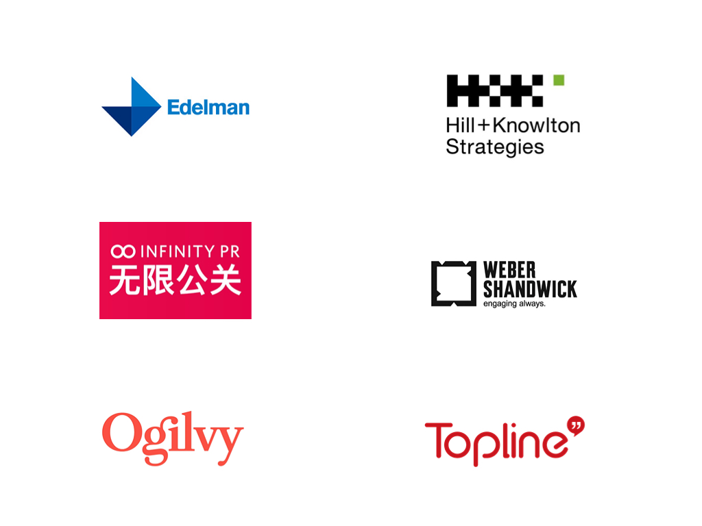 分别是奥美上海,万博宣伟上海,无限公关,尚诚同力上海,伟达上海