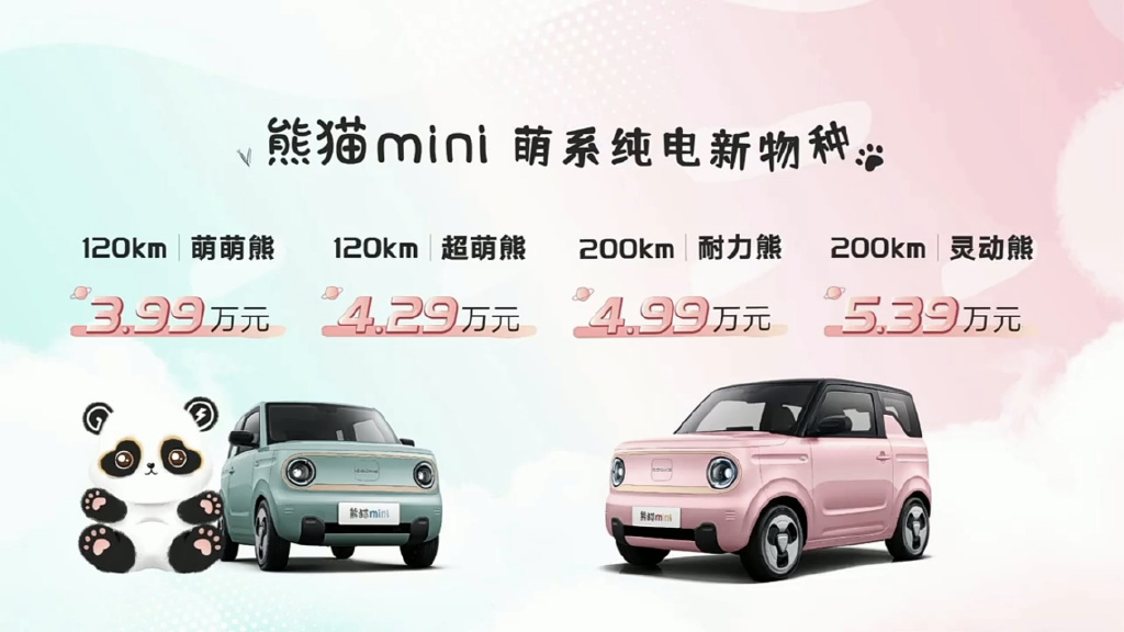 3.99-5.39 万元，吉利熊猫 mini