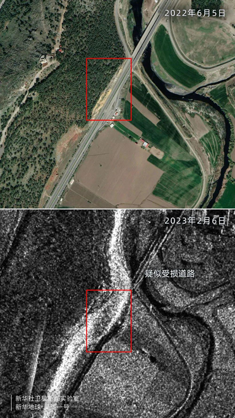 上图为光学遥感影像，下图为同一地区雷达遥感影像图片来源：新华社 巢湖一号卫星