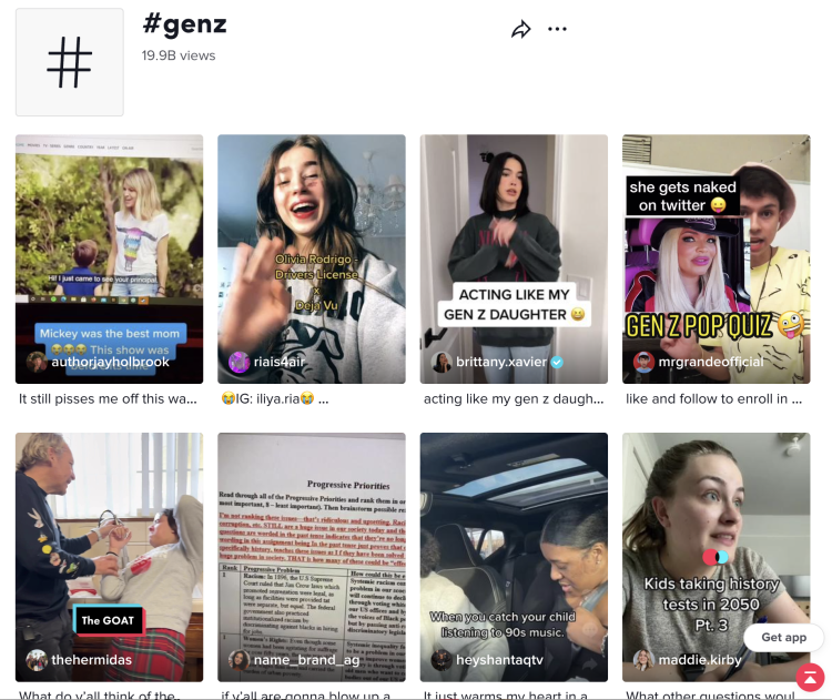 图源：TikTok，#genz话题目前已有199亿的浏览量