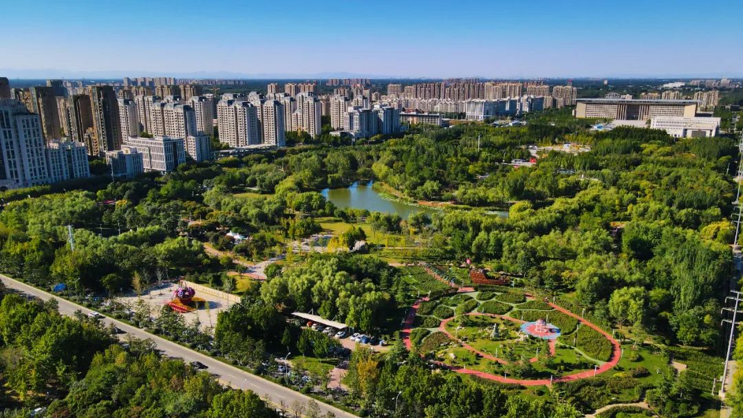 蓝天映照下的廊坊市广阳区丹凤公园