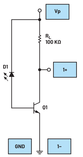 图1.LED和单个共发射极NPN光传感器。
