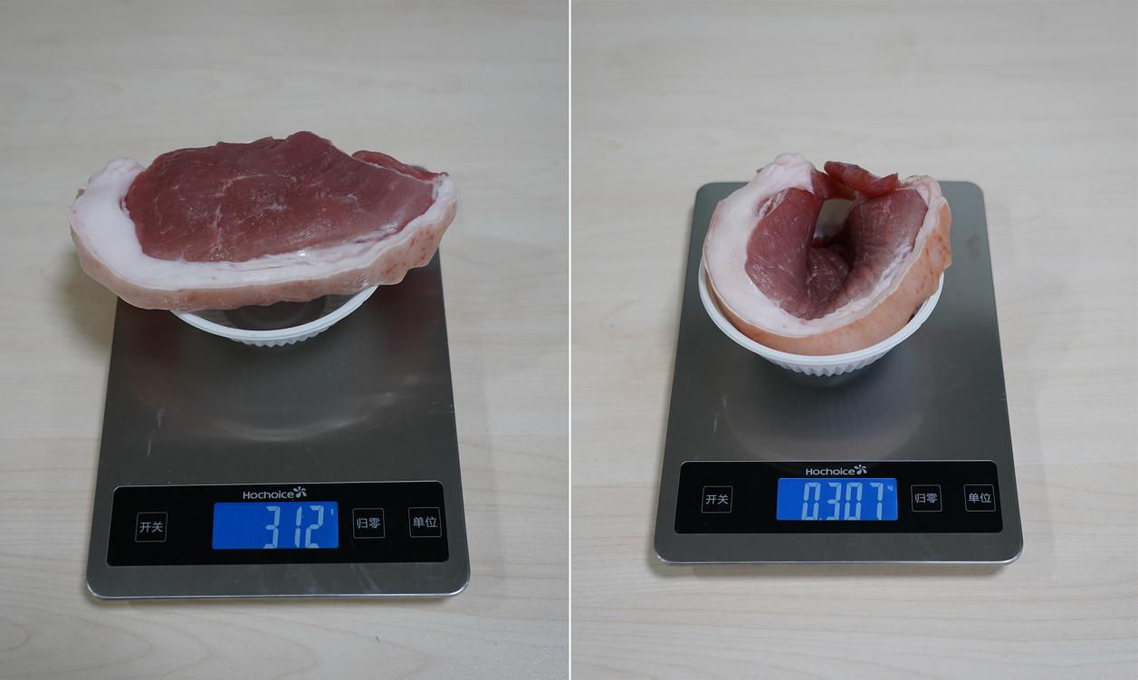 前后对比:容声will无边界系列605冰箱中的猪肉