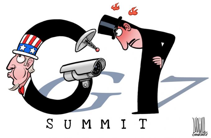 g7峰会前夕,美国蒙上窃听盟友阴影.(来源:中国日报 罗杰)