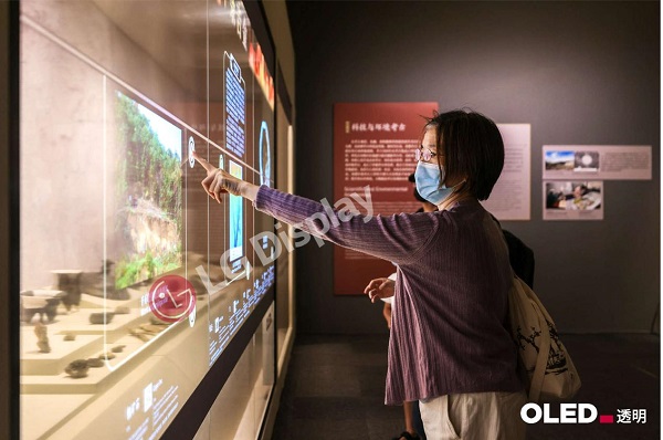 观众在国博体验透明OLED