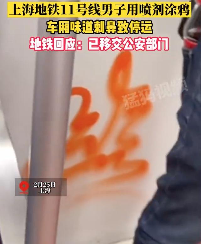 上海地铁内一男子涂鸦致列车停运,地铁客服回应:已移交公安处理