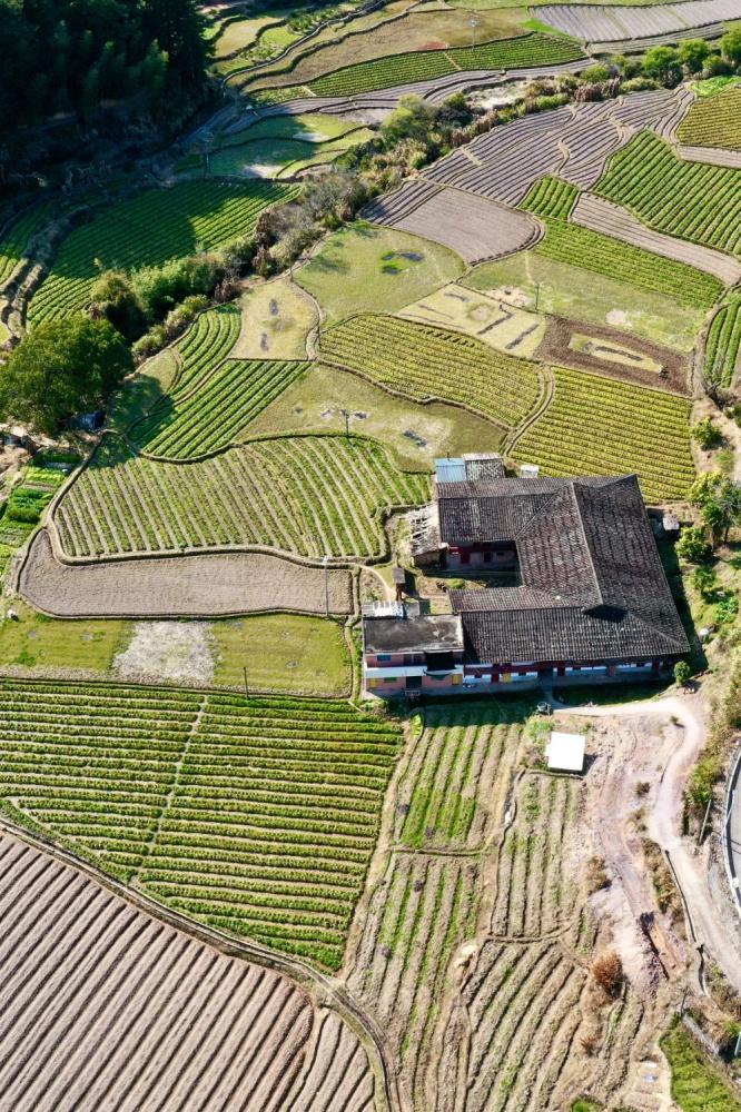 2月23日拍摄的福州市永泰县白云乡白云村田野景观(无人机照片).