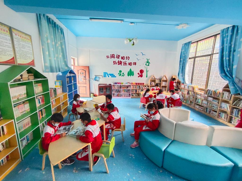墨脱县背崩乡小学的学生在阅览室读书(白玛措姆 摄)