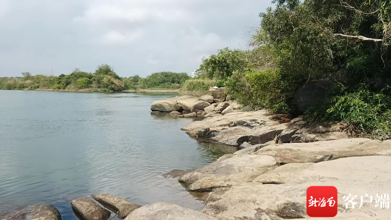 河岸边,水位下降后露出的岩石光滑无比,易滑倒.记者 苏桂除 摄