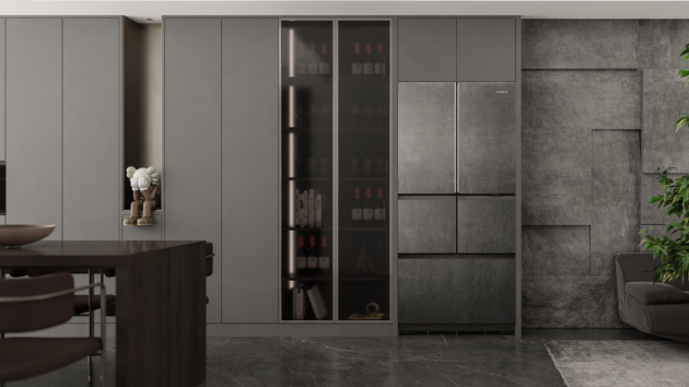 　　△ 卡萨帝平嵌 F+冰箱·设计师系列550-意大利LAMINAM原岩·米兰灰面板