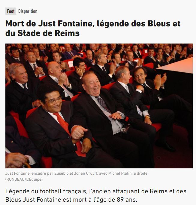 法国足坛名宿方丹去世 曾单届世界杯创纪录打进13球