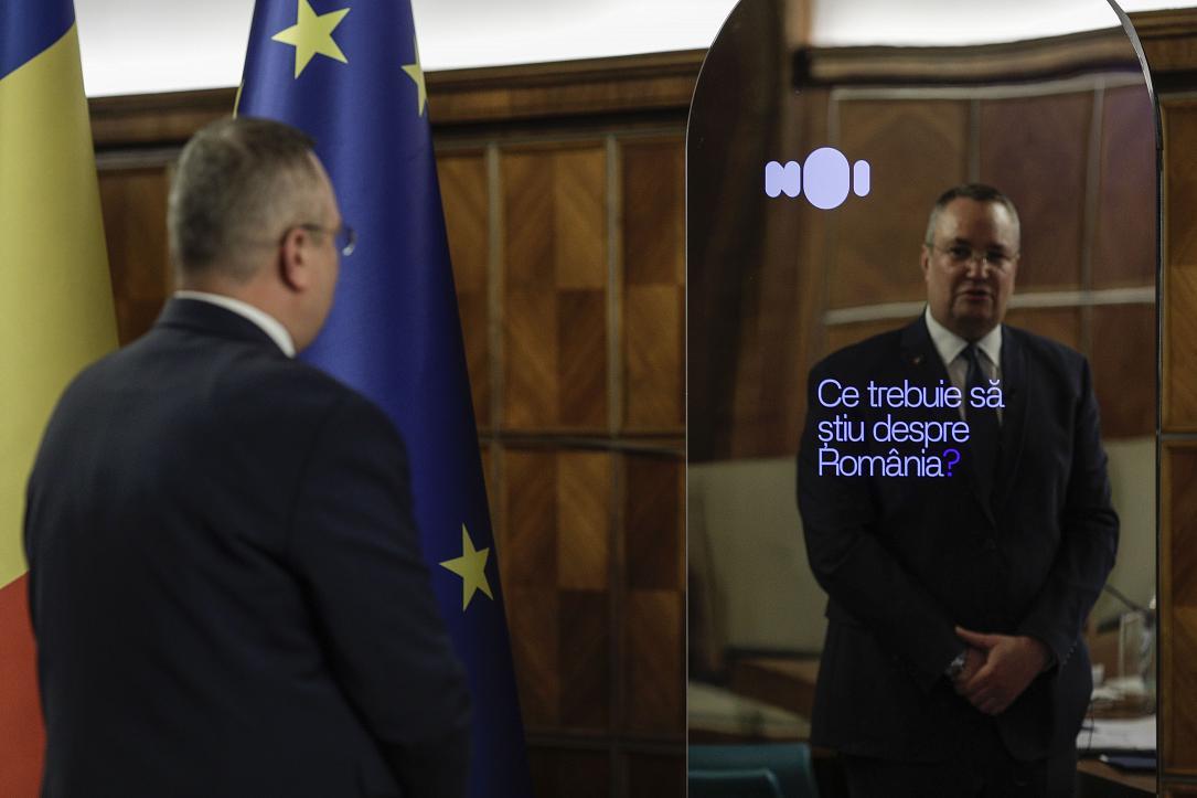 ↑罗马尼亚总理尼古拉·丘克展示与ION互动
