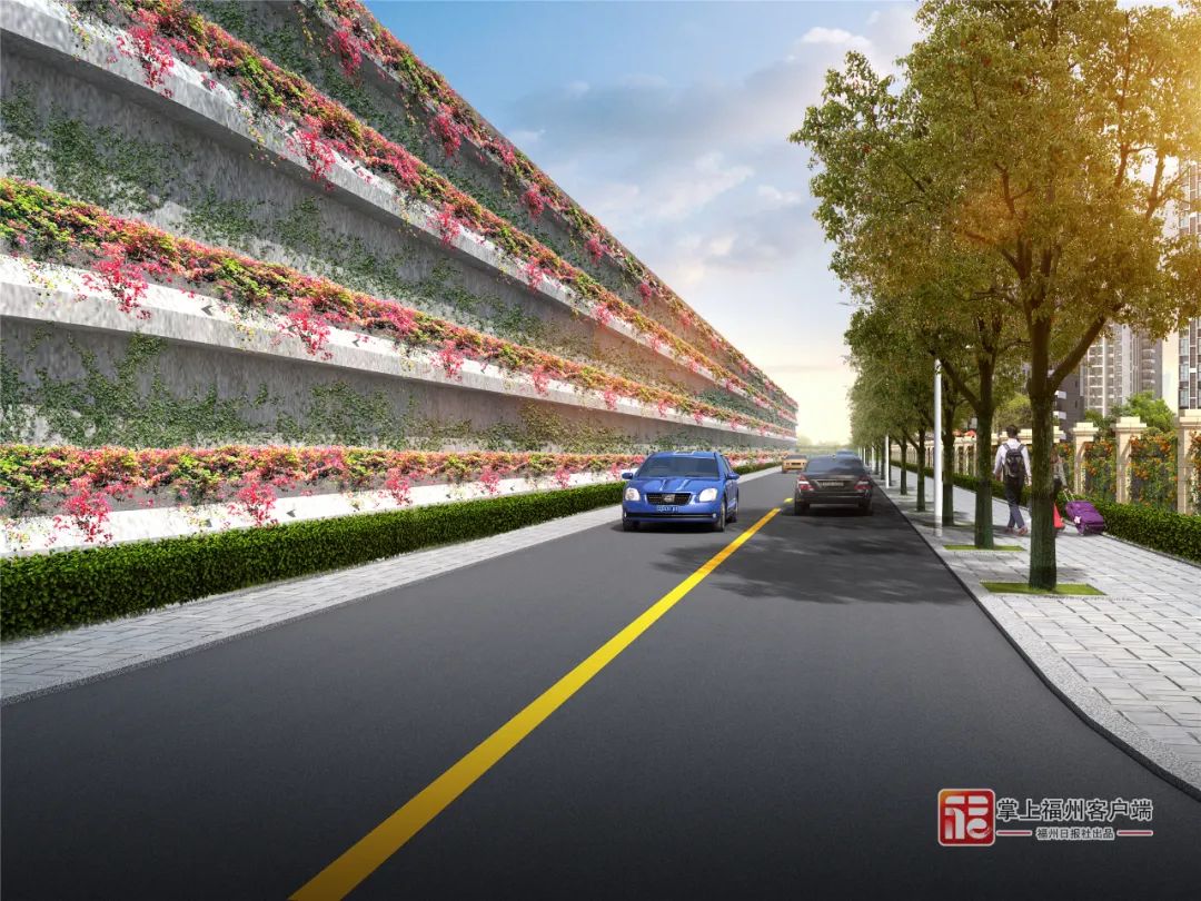 岳峰北横路部分路段立体绿化效果图.