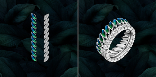 　　??▲金伯利钻石高级珠宝《一叶三千》系列耳饰、戒指