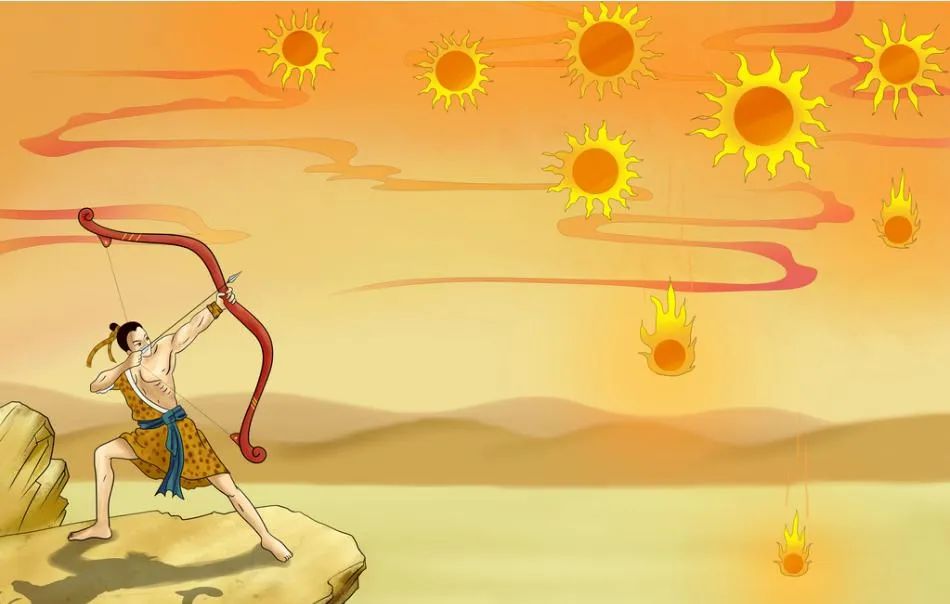 神话传说"后羿射日"图.