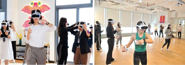 　　活动参与者体验VR燃脂运动，打造职场解压空间