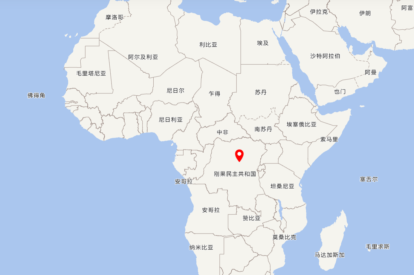 刚果(金)在非洲位置 图片来源:国家地理信息公共服务平台 天地图