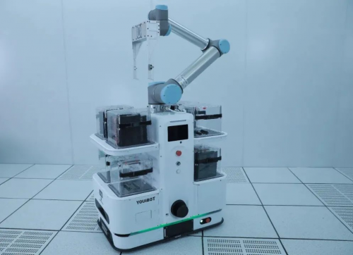 　　(图：优艾智合OW8机器人，适用于晶圆生产车间晶圆盒搬运与上下料场景)