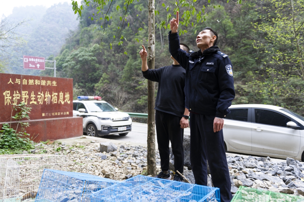 寻找适合放生地点。重庆南川警方供图