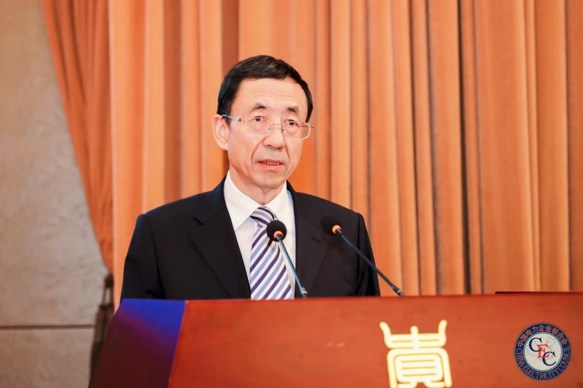 图为中国电力企业联合会党委副书记,专职副理事长夏忠作主旨演讲.