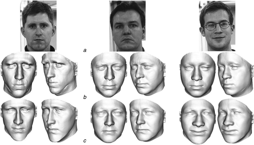 典型的基于二维图像的三维人脸重建。图源：10.1049/iet-cvi.2013.0220