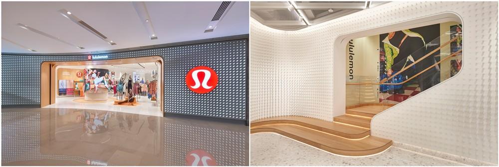 　　lululemon静安嘉里中心店，采用别出心裁的墙面设计