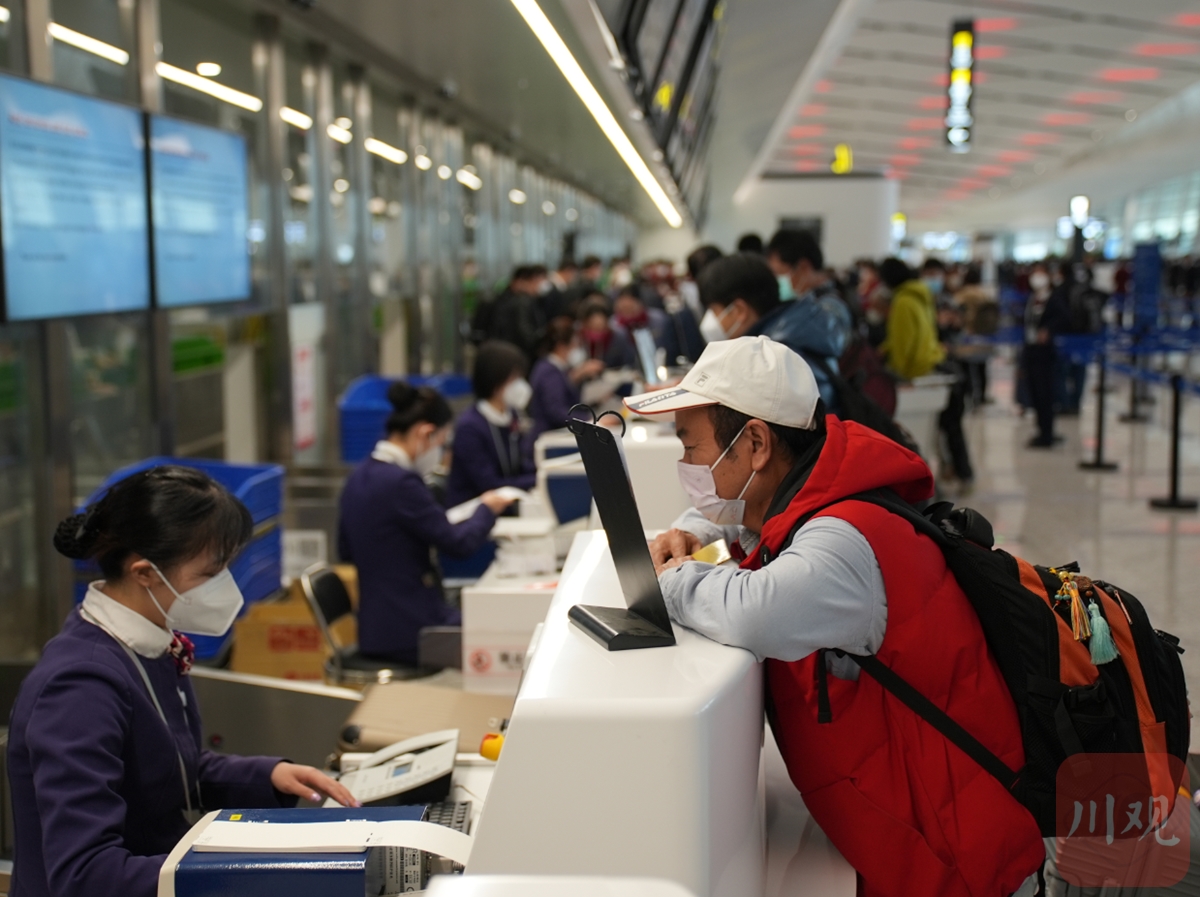 天府机场旅客办理托运.韦维 摄