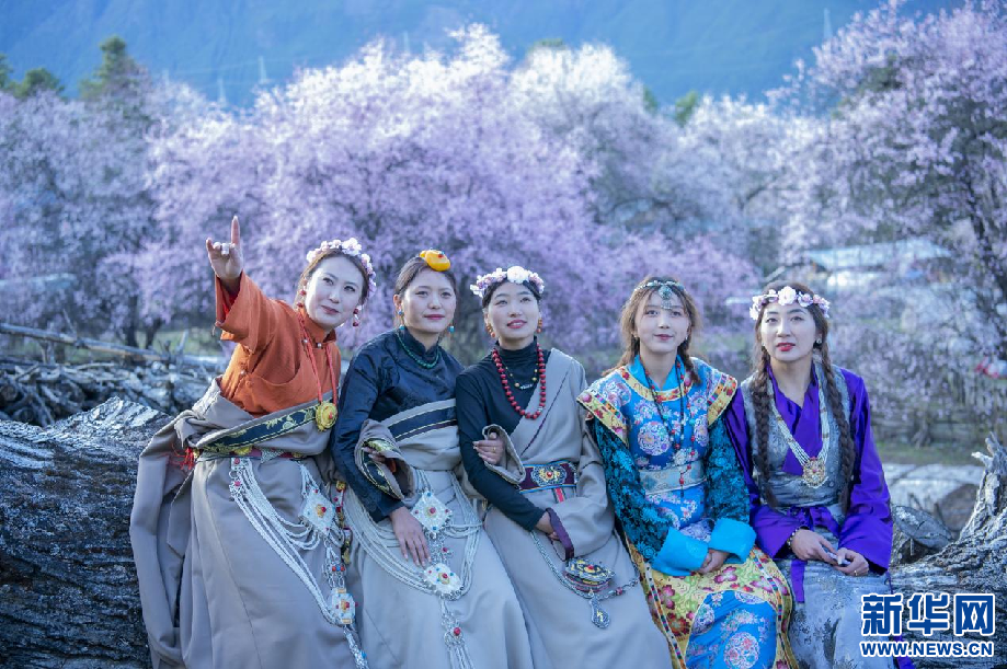 3月25日,林芝市波密县的"桃花仙子"在岗村拍摄.